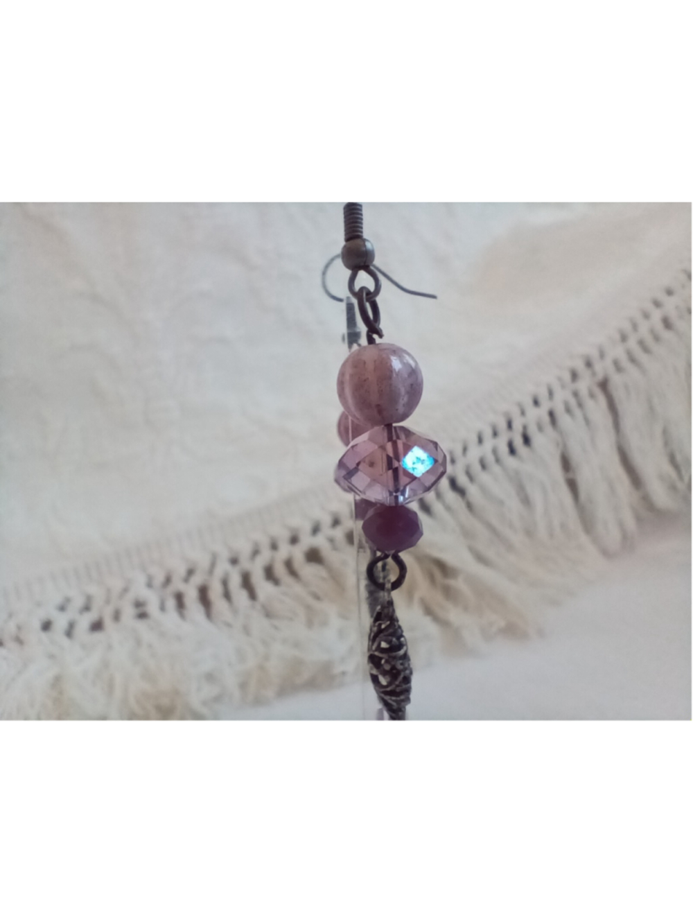 Slender Purple crystal Beaded Dangle Earrings long silver colorful coquette vibe - Picture 5 of 7